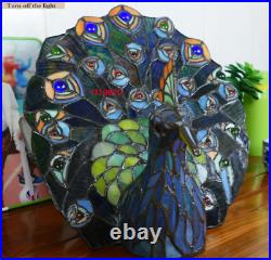 Tiffany Style Peacock Light Table Lamp Stained Glass Night Desk Lighting Decor