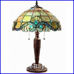 Tiffany Style Pearl Vintage Table Lamp Light Yellow Blue Glass