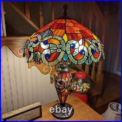 Tiffany Style Red Stained Glass Victorian Design Table Lamp with Lighted Base