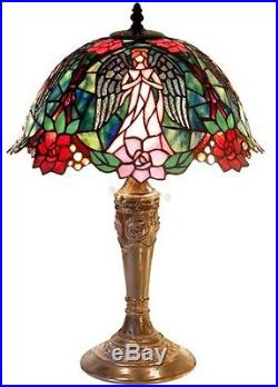 Tiffany Style Rose Floral Stained Glass Accent Table Lamp