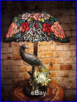 Tiffany Style Stain Glass Peacock Night & Day Table Lamp 27 Inches High