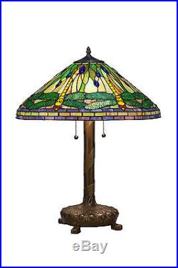 Tiffany Style Stained Cut Glass Green Dragonfly Table Lamp 20 Shade