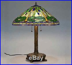 Tiffany Style Stained Cut Glass Green Dragonfly Table Lamp Yellow / Green / Blue