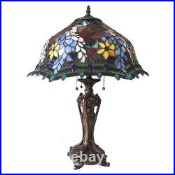 Tiffany Style Stained Glass 3 Bulb With Roses 20 Shade 26 Tall Table Lamp