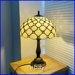 Tiffany Style Stained Glass Beige Light Table Lamp Vintage Shade Lamp 18 Tall