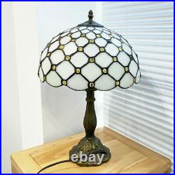 Tiffany Style Stained Glass Beige Light Table Lamp Vintage Shade Lamp 18 Tall