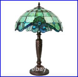 Tiffany Style Stained Glass Blue Victorian Pearl Vintage Table Lamp 16 Shade