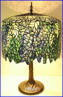 Tiffany Style Stained Glass Blue Wisteria Table Lamp 18 Shade Handcrafted New