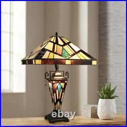 Tiffany Style Stained Glass Double Lit Table Lamp Mission Design