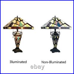 Tiffany Style Stained Glass Double Lit Table Lamp Mission Design