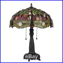 Tiffany Style Stained Glass Dragonfly 2 Bulb Table Lamp 18 Shade