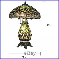 Tiffany Style Stained Glass Dragonfly Reading Table Lamp with Lighted Base