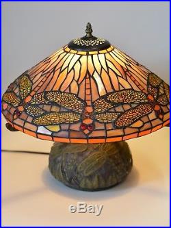 Tiffany Style Stained Glass Dragonfly Table Lamp with Mosaic Base 16H x 16W