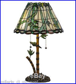 Tiffany Style Stained Glass Lamp Parrot & Bamboo Tropical Light leaf Emerald