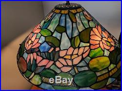 Tiffany Style Stained Glass Lamp Vintage Perfect Condition Large 3 Light