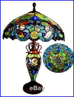 Tiffany Style Stained Glass Lighted Base Table Lamp 18 Shade Handcrafted 26