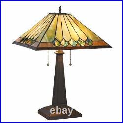 Tiffany Style Stained Glass Mission Dark Bronze Finish Table Lamp Accent Reading