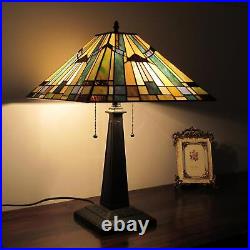 Tiffany Style Stained Glass Mission Table Lamp Blue Beige and Green 24in