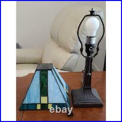 Tiffany Style Stained Glass Mission Table Lamp In Green and Yellow 14.5 Tall