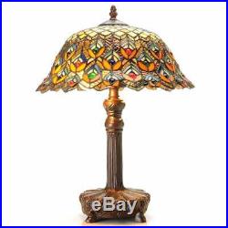 Tiffany Style Stained Glass Peacock Jewel Table Reading Lamp Bronze Finish