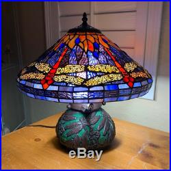 Tiffany Style Stained Glass Reading Accent Table Lamp Dragonfly Theme NEW