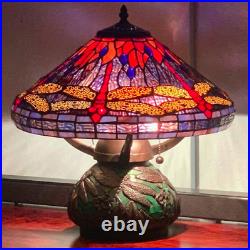 Tiffany Style Stained Glass Red Dragonfly Table Lamp withMosaic Base 16 Shade New