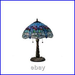 Tiffany Style Stained Glass Royal Blue Dragonfly Table Lamp 16 Shade New