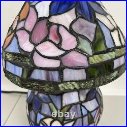 Tiffany Style Stained Glass Small Table Lamp With Lighted Base Floral Colorful