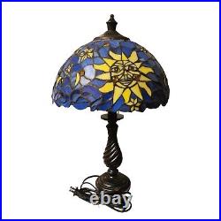 Tiffany Style Stained Glass Sun Moon & Stars Table Lamp 18.5 Tall Hippie Boho