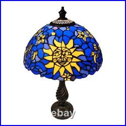 Tiffany Style Stained Glass Sun Moon & Stars Table Lamp 18.5 Tall Hippie Boho