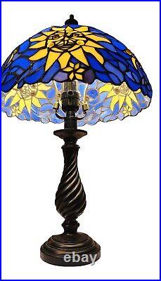 Tiffany Style Stained Glass Sun Moon & Stars Table Lamp 18.5 Tall Hippie Boho