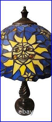 Tiffany Style Stained Glass Sun Moon & Stars Table Lamp 18.5 Tall Hippie Boho