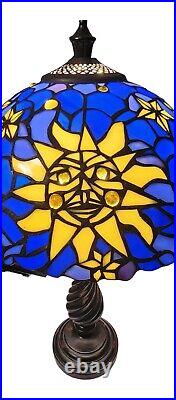 Tiffany Style Stained Glass Sun Moon & Stars Table Lamp 18.5 Tall Hippie Boho