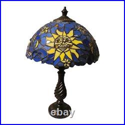 Tiffany Style Stained Glass Sun Moon & Stars Table Lamp 18.5 Tall Hippie Boho