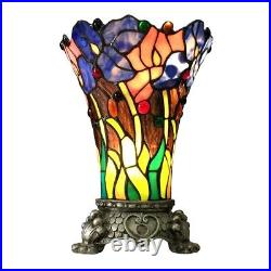 Tiffany Style Stained Glass Table Accent Lamp with Floral Fower Design Shade