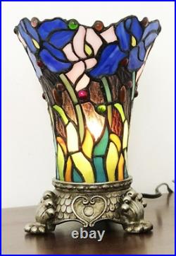 Tiffany Style Stained Glass Table Accent Lamp with Floral Fower Design Shade