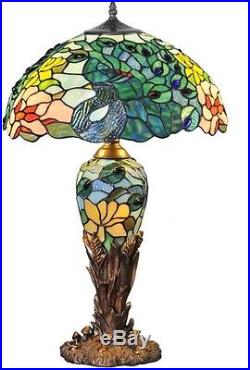 Tiffany Style Stained Glass Table Lamp Art Deco Peacock Nightlight Victorian NEW