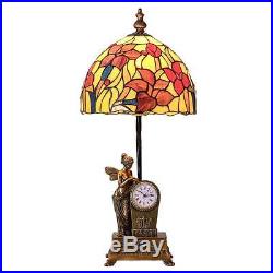 Tiffany Style Stained Glass Table Lamp Clock Base Victorian Home Decor Lighting