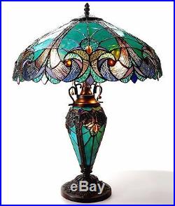 Tiffany Style Stained Glass Table Lamp Desk Art Deco Victorian Antique Bronze