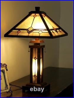 Tiffany Style Stained Glass Table Lamp Double Lit Mission Design