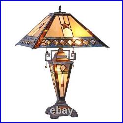 Tiffany Style Stained Glass Table Lamp Double Lit Mission Design