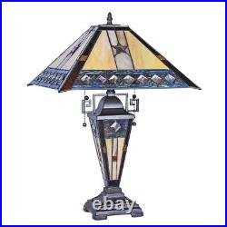 Tiffany Style Stained Glass Table Lamp Double Lit Mission Design