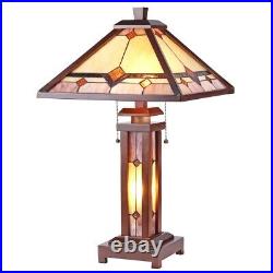 Tiffany Style Stained Glass Table Lamp Double Lit Mission Design