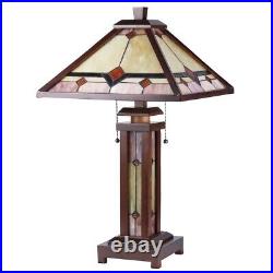 Tiffany Style Stained Glass Table Lamp Double Lit Mission Design