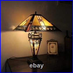 Tiffany Style Stained Glass Table Lamp Double Lit Mission Design