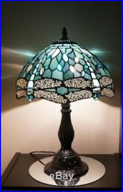 Tiffany Style Stained Glass Table Lamp Dragonfly 18 Blue Jeweled Vintage Look