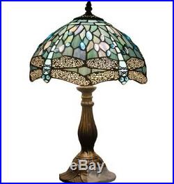 Tiffany Style Stained Glass Table Lamp Dragonfly 18 Blue Jeweled Vintage Look