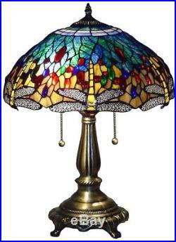 Tiffany Style Stained Glass Table Lamp Dragonfly Handcrafted Vintage Light Shade