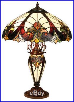 Tiffany Style Stained Glass Table Lamp Lighted Base Arts & Crafts 18 Shade