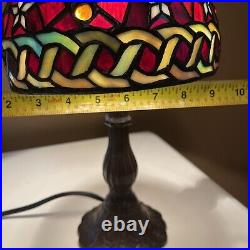 Tiffany Style Stained Glass Table Lamp Red & Yellow Floral Design 14 25 Watt